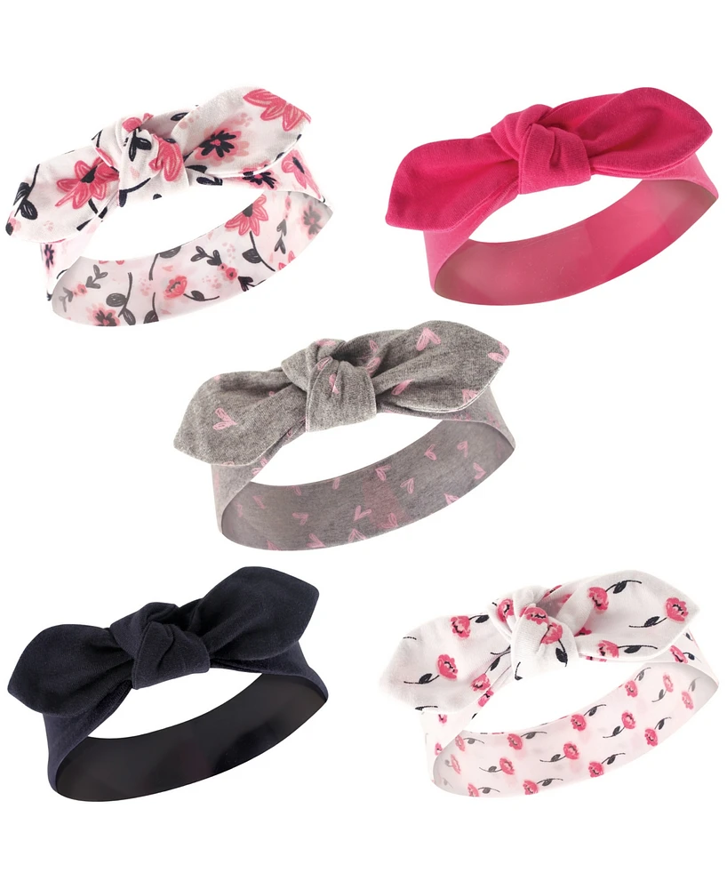 Hudson Baby Girls Cotton Headbands 5pk, Houndstooth, 0-24 Months