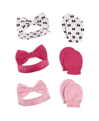 Hudson Baby Girls Cotton Headband and Scratch Mitten