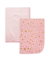 Hudson Baby Infant Girl Cotton Swaddle Blankets, Coral Unicorn, One
