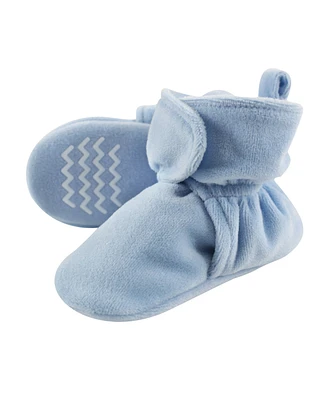 Hudson Baby Boys Cozy Velour Booties, Light Blue, 6-12 Months