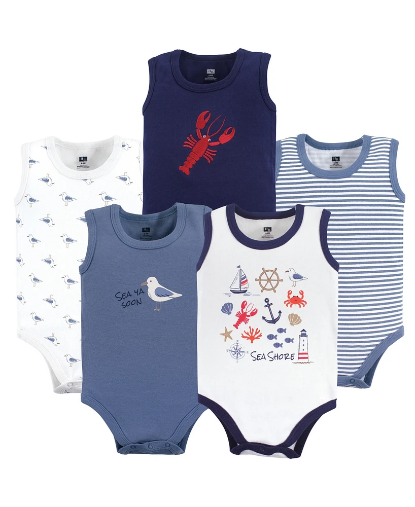 Hudson Baby Boys Cotton Sleeveless Bodysuits 5pk, Whale, 0-3 Months