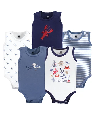 Hudson Baby Boys Cotton Sleeveless Bodysuits 5pk, Whale, 0-3 Months