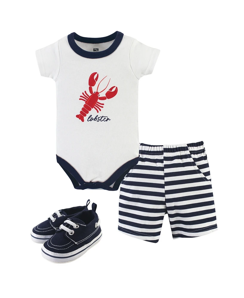 Hudson Baby Boys Cotton Bodysuit, Shorts and Shoe 3pc Set, Sailor Whale, 12-18 Months