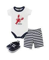 Hudson Baby Boys Cotton Bodysuit, Shorts and Shoe 3pc Set, Sailor Whale, 12-18 Months