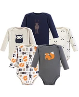 Hudson Baby Boys Cotton Long-Sleeve Bodysuits 5pk, Forest, 6-9 Months