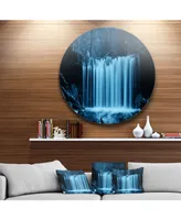 Designart 'Waterfalls In Wood Black And White' Landscape Metal Circle Wall Art - 23" x 23"