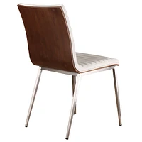Cafe Brushed Stainless Steel Dining Chair Gray Artificial leather with Walnut Back - Set of 2