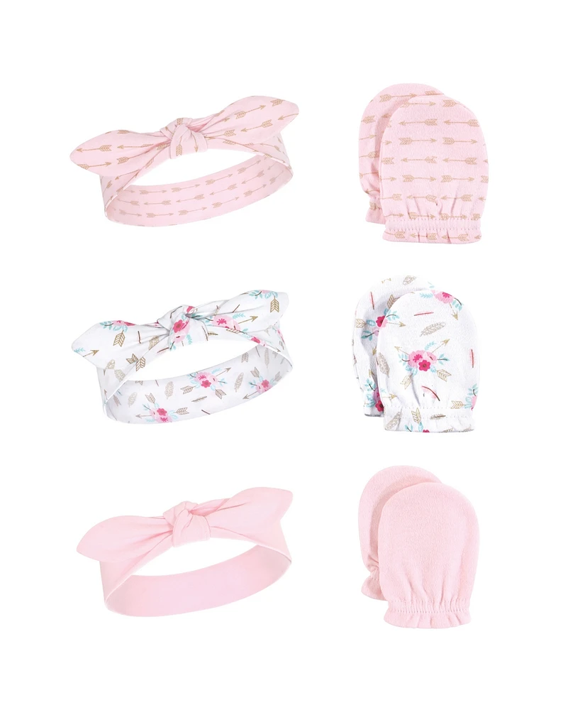 Little Treasure Baby Girl Headband and Scratch Mittens, 6-Piece Set