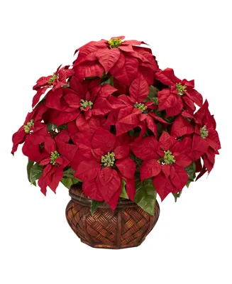 Nearly Natural Poinsettia w/Decorative Planter Silk Arrangement