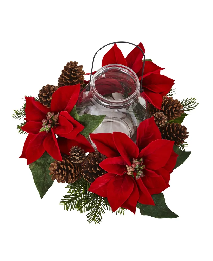 Nearly Natural Poinsettia Pine and Pine Cone Candelabrum