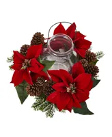 Nearly Natural Poinsettia Pine and Pine Cone Candelabrum