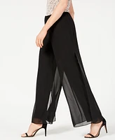 Alex Evenings Petite Straight-Leg Overlay Pants