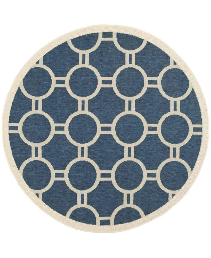 Safavieh Courtyard CY6924 Navy and Beige 5'3" x 5'3" Sisal Weave Round Outdoor Area Rug