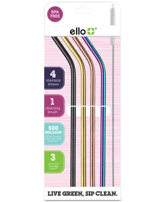 Ello Metallic Stainless Steel Straw 4-pk. plus Wire Brush