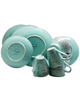 Elama Malibu Waves 16 Piece Dinnerware Set in Turquoise