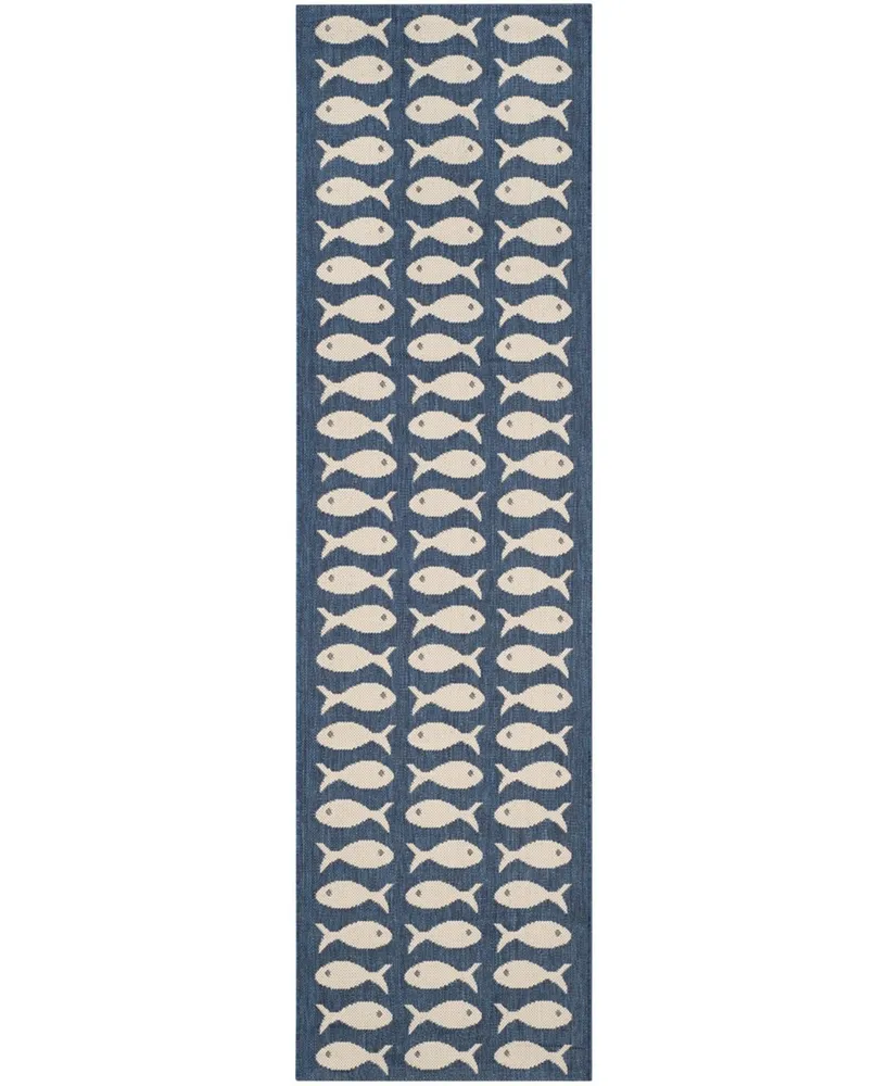 Safavieh Courtyard CY6013 Navy and Beige 2'3" x 8' Sisal Weave Runner Outdoor Area Rug