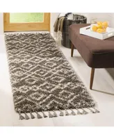 Safavieh Moroccan Fringe Shag MFG249 Grey and Cream 2'3" X 7' Runner Area Rug