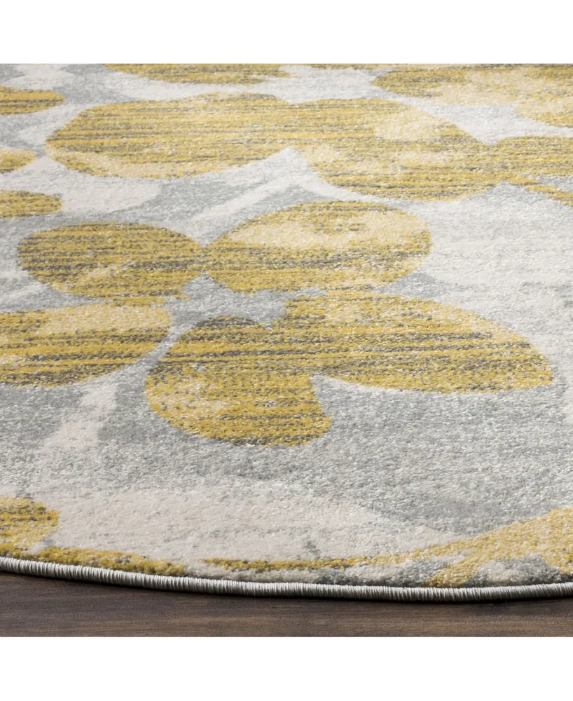 Safavieh Evoke EVK236 Gray and Gold 6'7" x 6'7" Round Area Rug