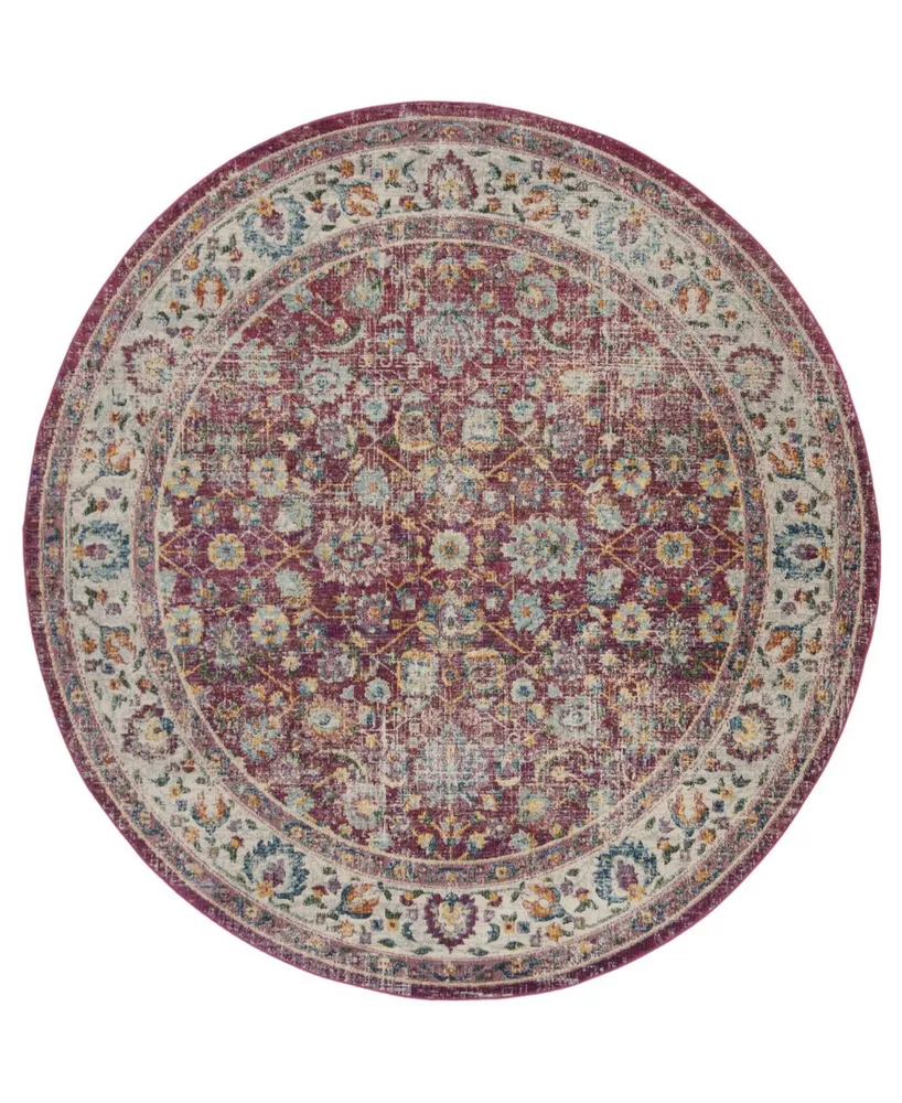 Safavieh Merlot MER196 Red and Multi 6'7" x 6'7" Round Area Rug