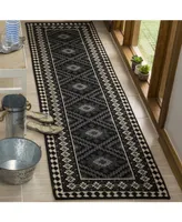 Safavieh Veranda VER099 Black and Creme 2'3" x 8' Runner Outdoor Area Rug