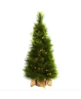 Nearly Natural 3' Christmas Tree with Burlap Bag and Clear Lights