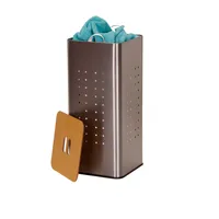 Household Essentials Square Metal Laundry Hamper with Wood Lid