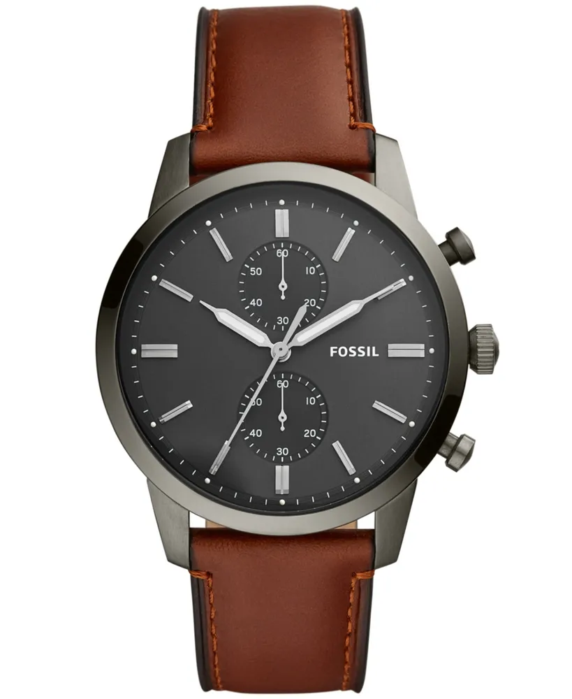 Fossil Men's Townsman Brown Leather Strap Watch 44mm