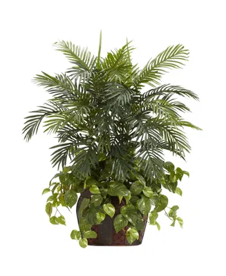 Nearly Natural 3.5' Double Areca w/ Vase and Pothos Silk Plant