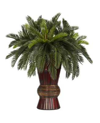 Nearly Natural Cycas w/ Bamboo Vase Silk Plant