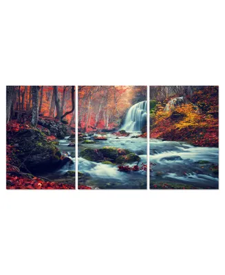 Chic Home Decor Autumn Forest 3 Piece Wrapped Canvas Wall Art -27" x 60"