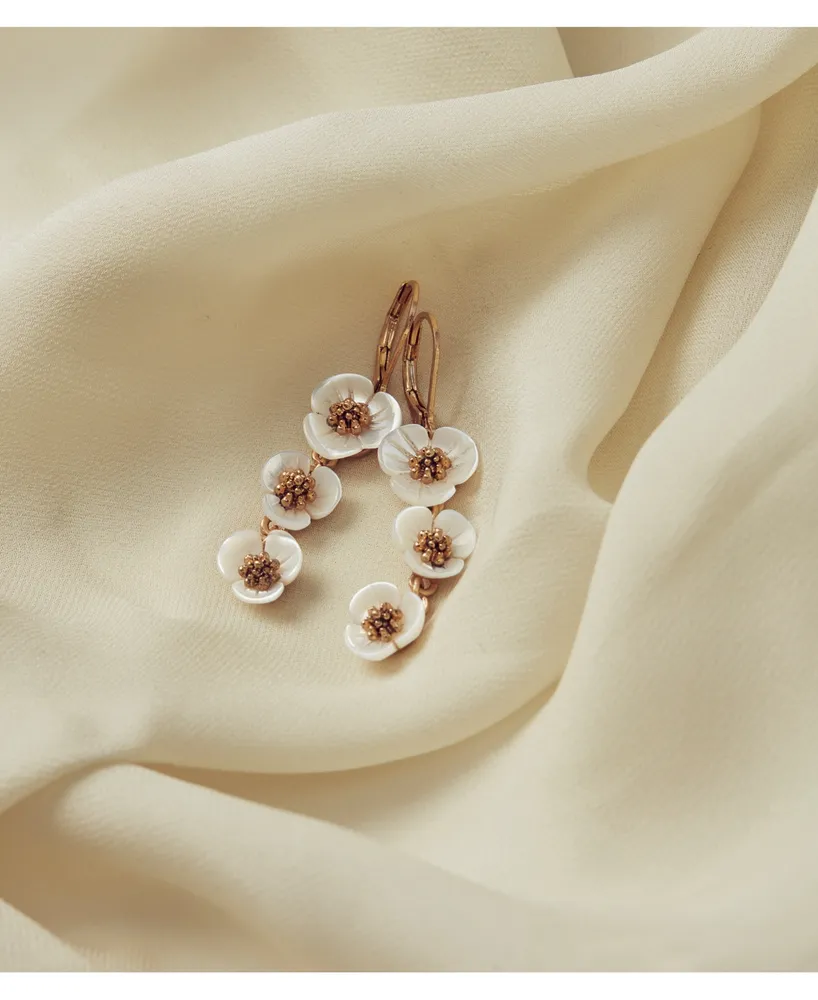 lonn & lilly Gold-Tone & Imitation Mother-of-Pearl Flower Linear Drop Earrings