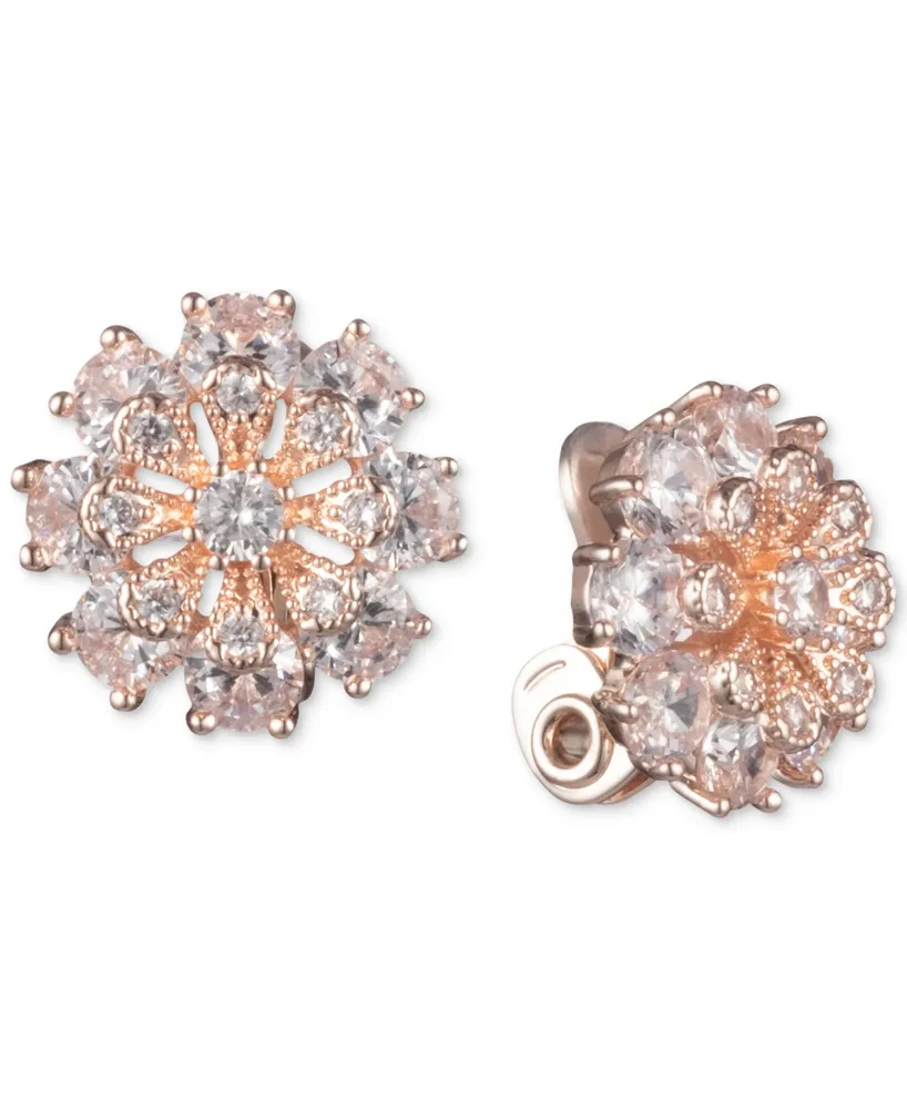 Anne Klein Crystal Flower Clip-On Button Earrings