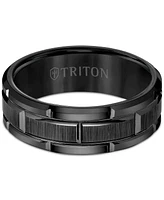 Triton Men's Ring, 8mm Wedding Band White or Black Tungsten