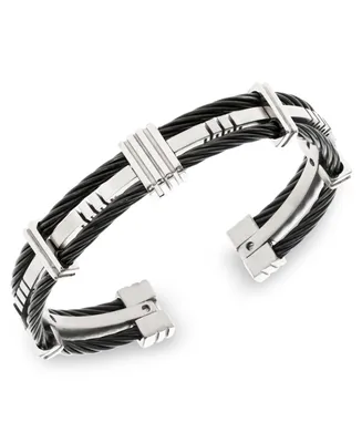 Sutton Stainless Steel And Black Cable Bangle Bracelet