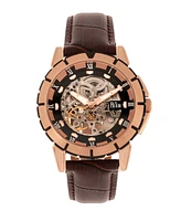 Reign Philippe Automatic Rose Gold Case, Black Dial, Genuine Brown Leather Watch 41mm