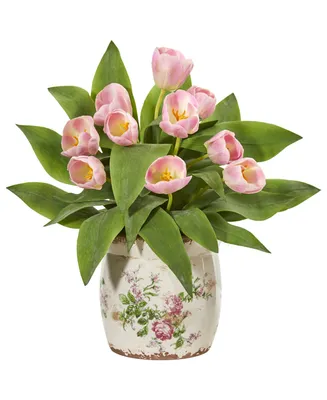 Nearly Natural Tulip Artificial Arrangement in Floral Design Vase