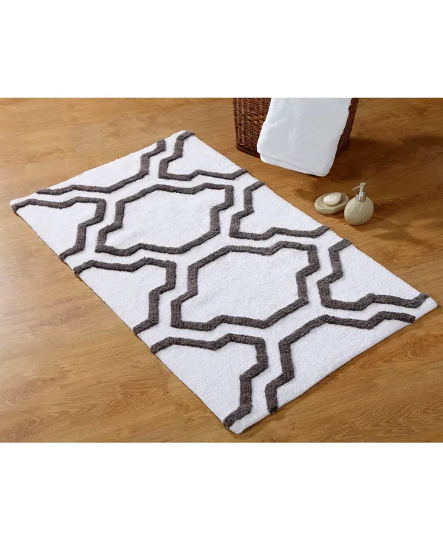 Saffron Fabs Regency 36 x 24 Non-Skid Cotton Bath Rug - White