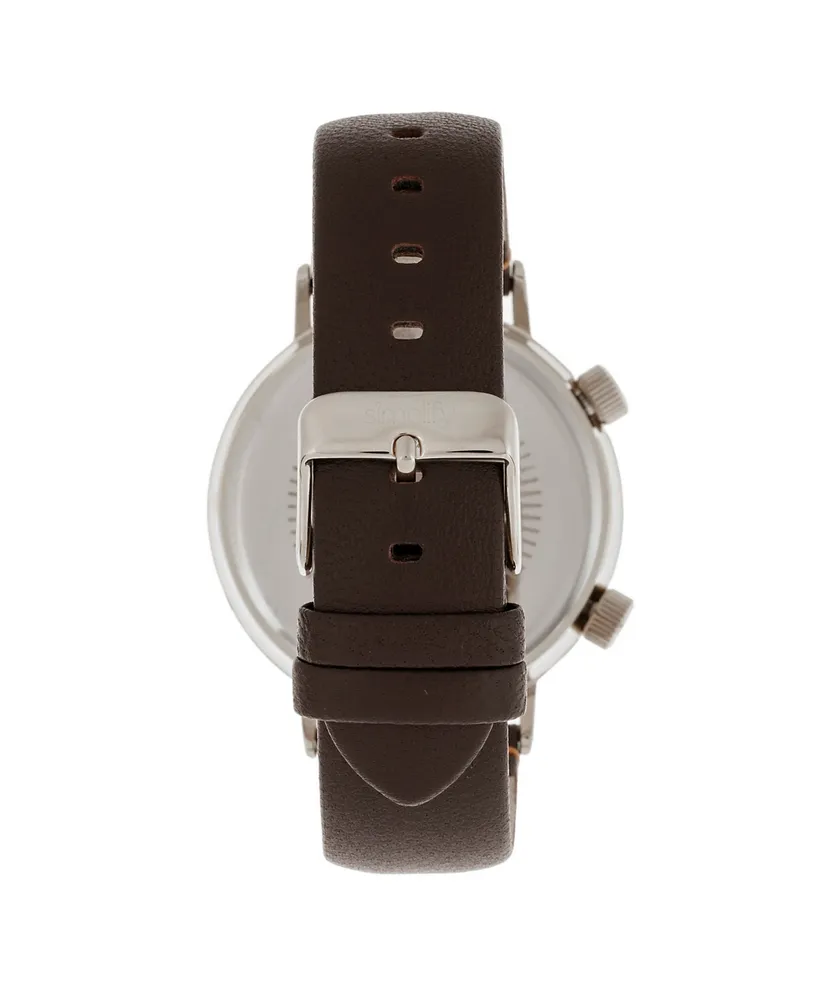 Simplify Quartz The 3300 Grey Case, Genuine Dark Brown Leather Watch 43mm