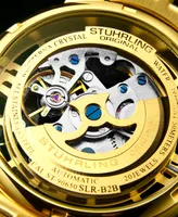 Stuhrling Stainless Steel Gold Tone Case on Stainless Steel Link Bracelet, Gold Tone Dial, with Blue Accents