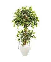 Nearly Natural 56" Variegated Ficus Artificial Tree in White Planter
