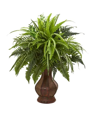 Nearly Natural 26" Mixed Greens and Fern Artificial Plant in Decorative Planter