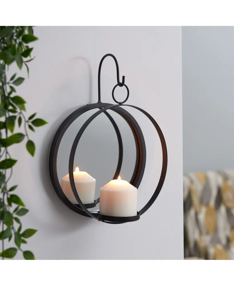 Danya B. Round Iron Pillar Candle Sconce with Mirror