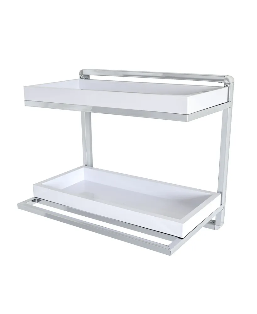 Danya B. Wall Mount 2-Tier Chrome Shelving Unit with Towel Rack and Trays