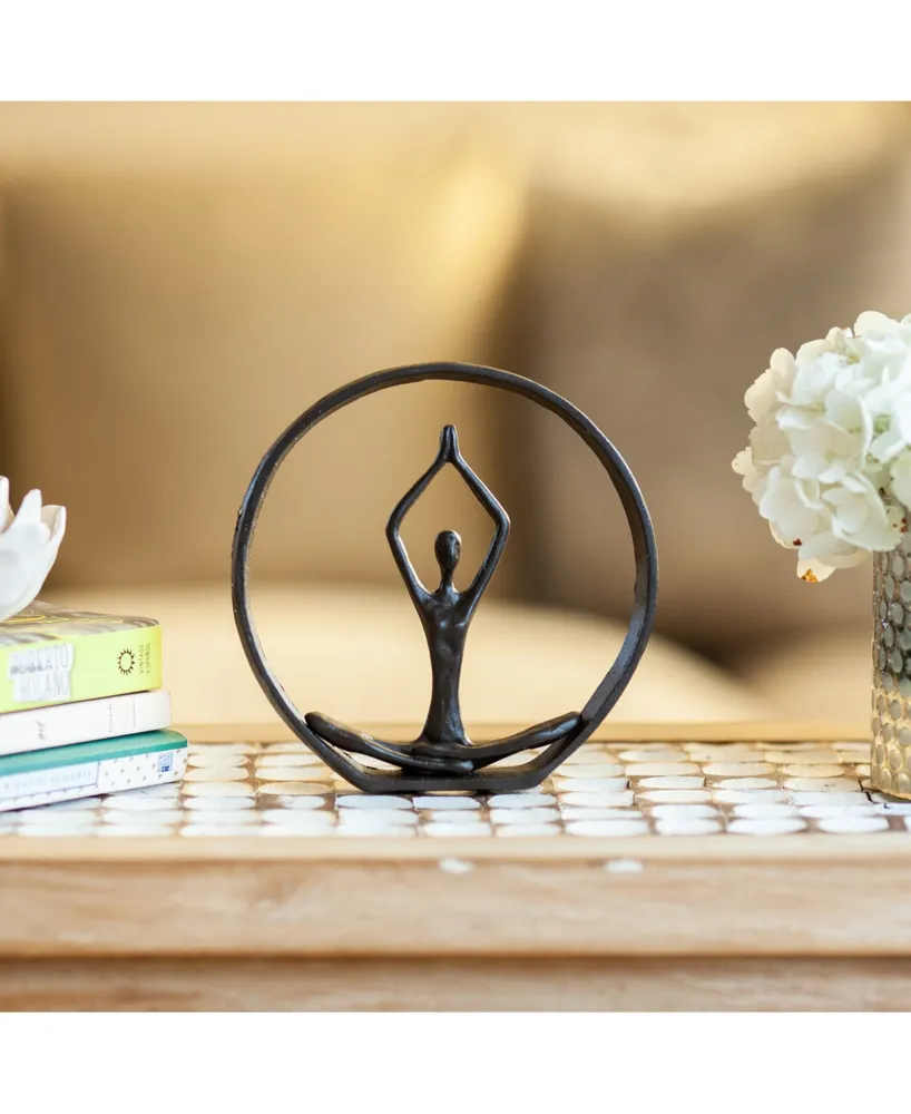 Danya B. Circle Iron Sculpture with Figurine in Yoga Pose