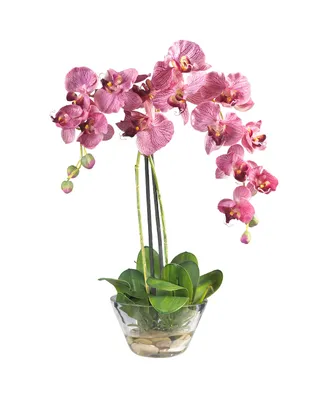Nearly Natural Phalaenopsis w/Glass Vase Silk Flower Arrangement