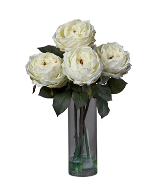 Nearly Natural Fancy Rose w/Cylinder Vase Silk Flower Arrangement