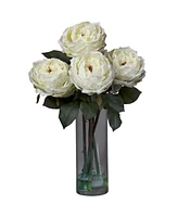 Nearly Natural Fancy Rose w/Cylinder Vase Silk Flower Arrangement