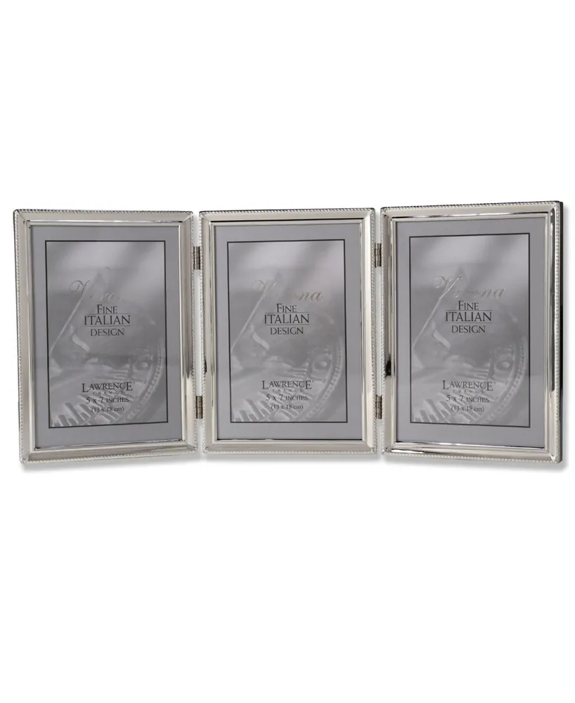 Lawrence Frames Polished Silver Plate Hinged Triple Picture Frame - Bead Border Design - 5" x 7"