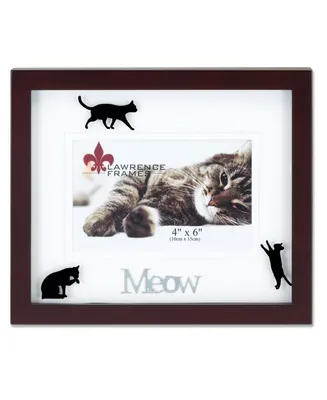 Lawrence Frames Walnut Wood Meow Picture Frame - Matted Shadow Box Cat Frame - 4" x 6"