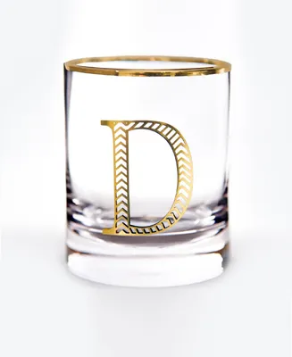 Qualia Glass Monogram Rim and Letter D Double Old Fashioned Glasses, Set Of 4